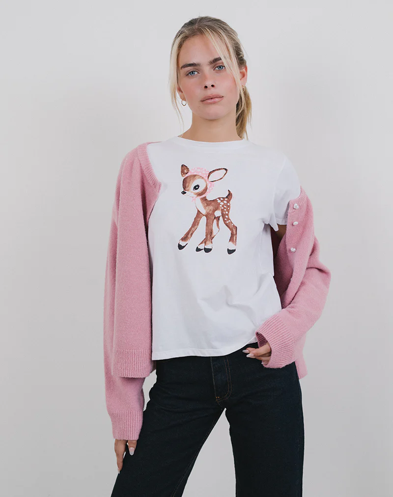 Saki Tee in White Deer with Scarf - Awmao