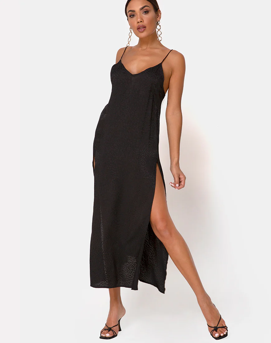 Hime Dress in Satin Cheetah Black - Awmao