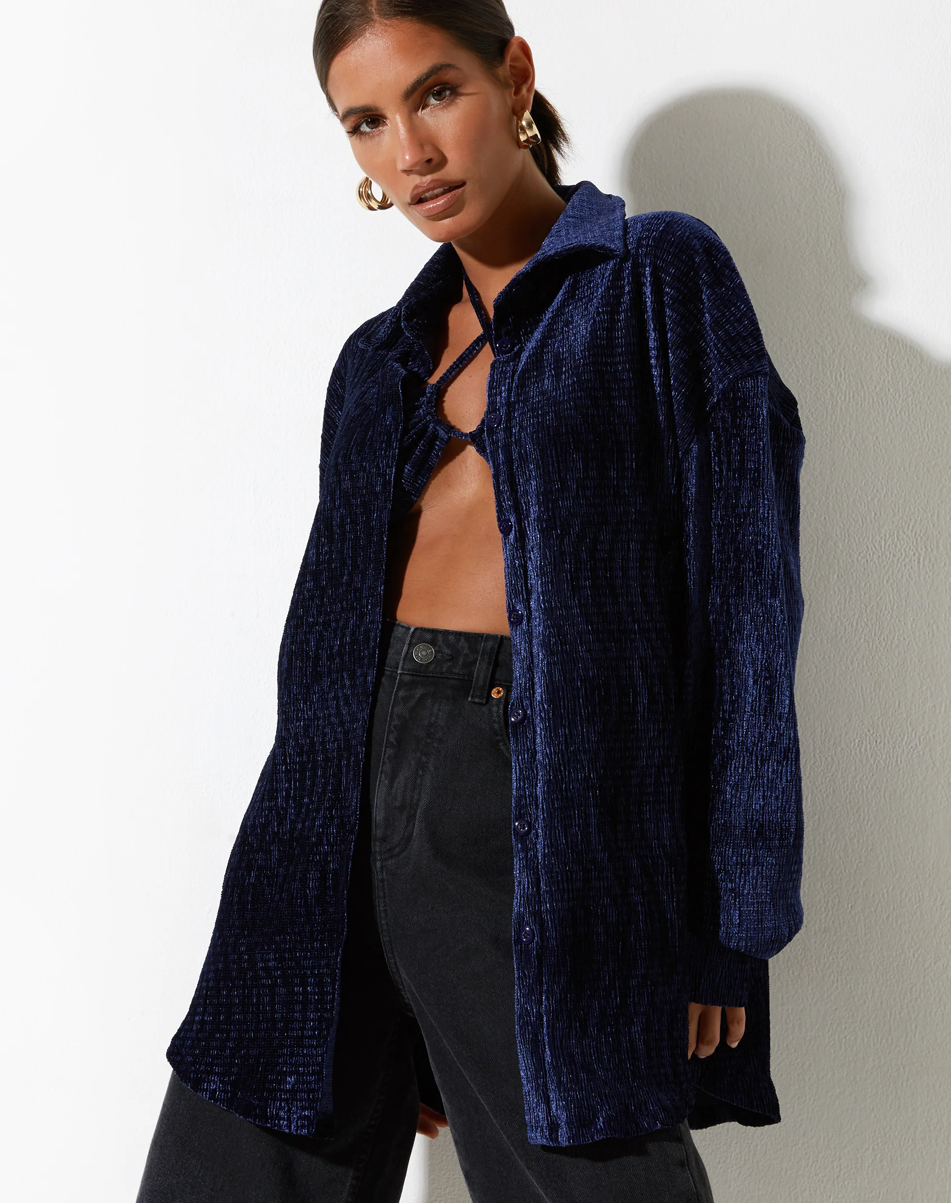 Dael Oversized Shirt in Velvet Navy - Awmao