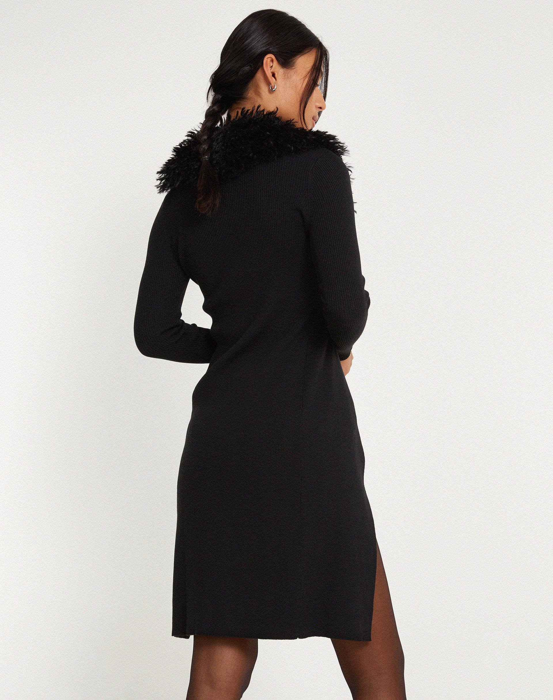 Kameo Longline Cardi in Black with Afghan Fur - Awmao