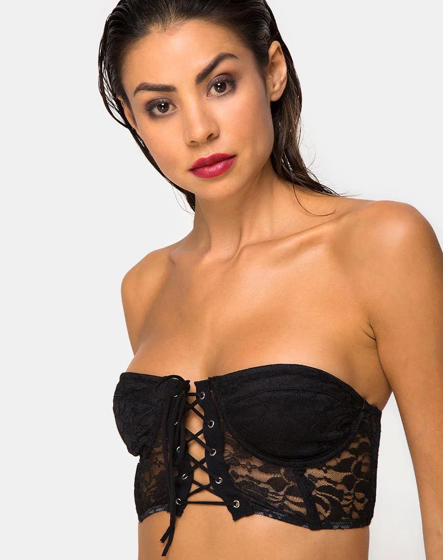 Ryilup Bralet Top in Lace Black - Awmao