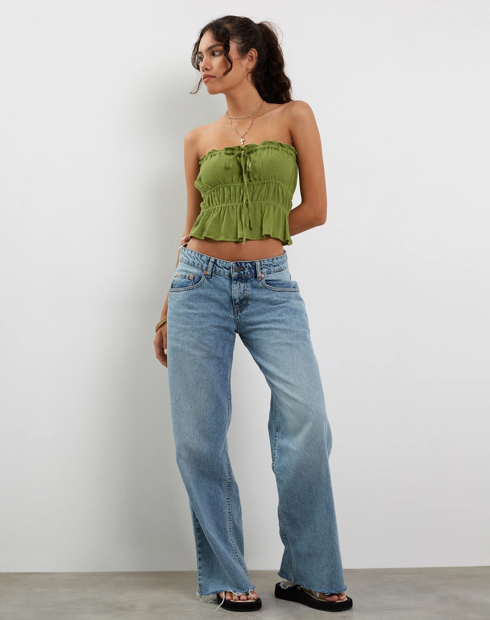 Cove Bandeau Top in Crinkle Green Sweet Pea - Awmao
