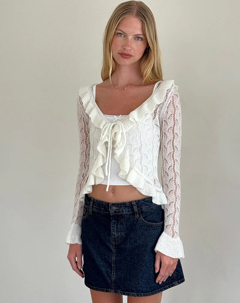 Kenira Cardigan in Pointelle Knit Birch Cream - Awmao