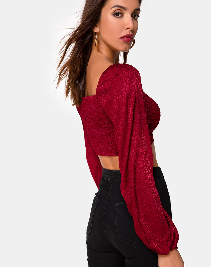 Elina Top in Satin Cheetah Raspberry - Awmao