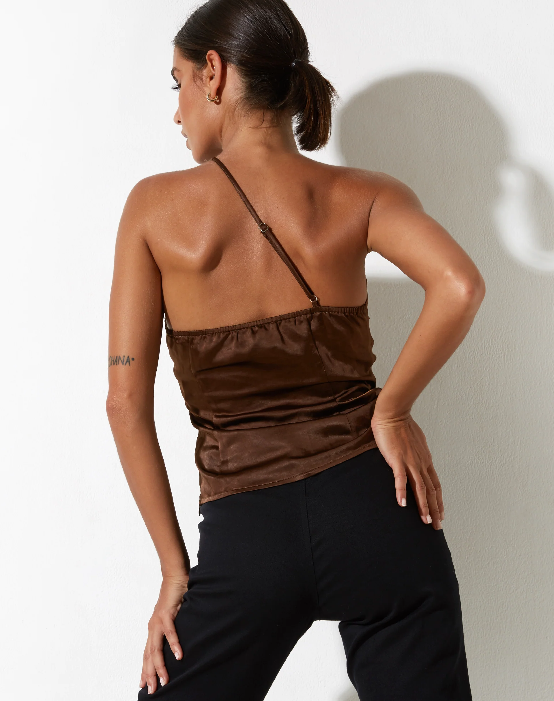 Adiba Crop Top in Satin Brown - Awmao