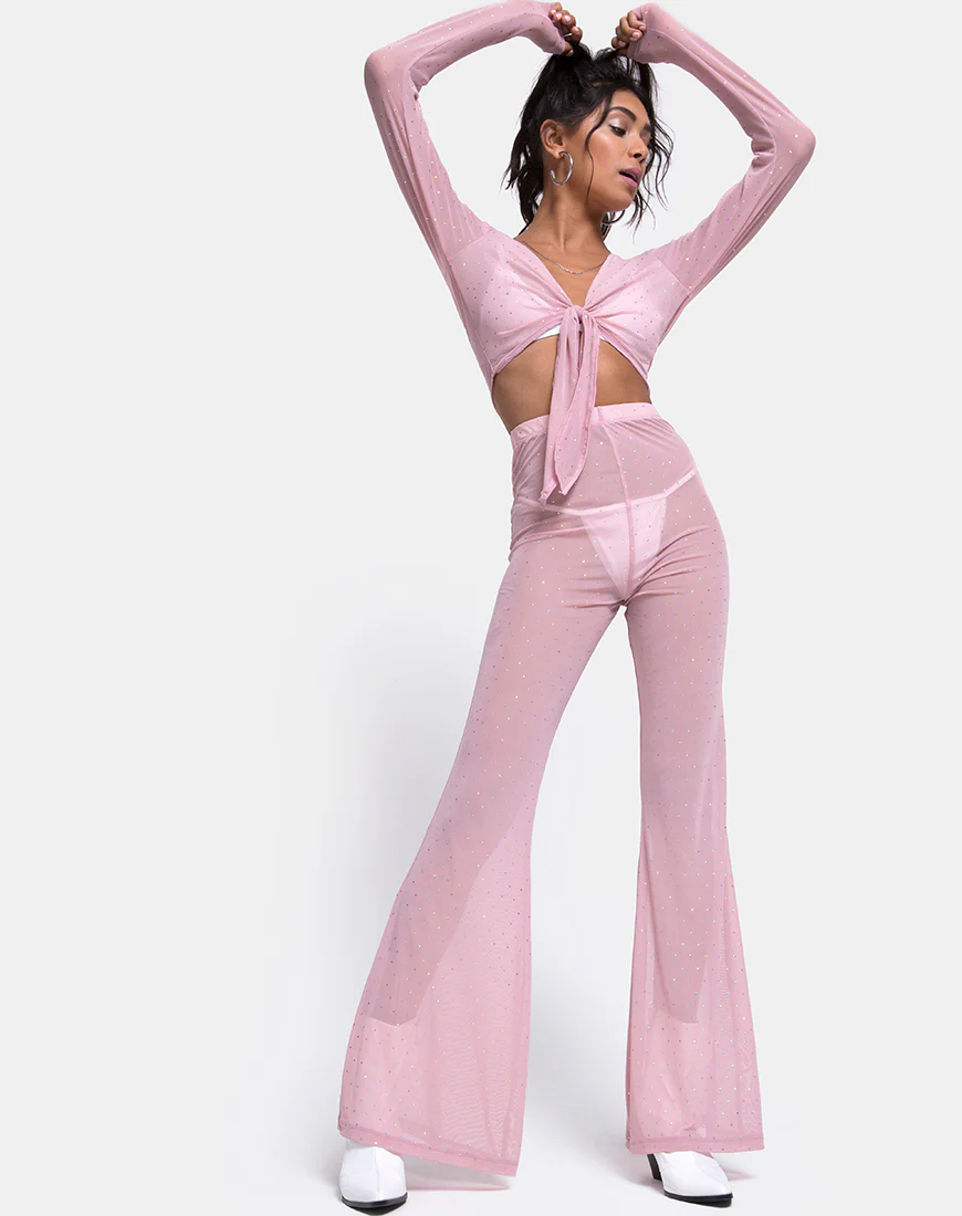 Herlom Flare Trouser in Crystal Net Rose - Awmao