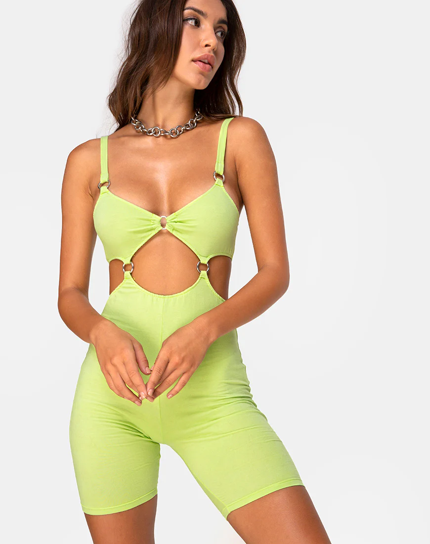 Jaso Cutout Unitard in Lime - Awmao