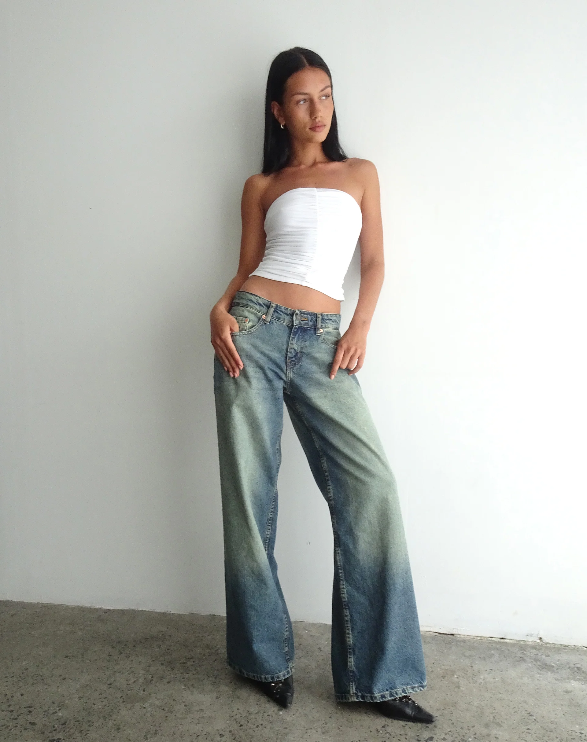 Roomy Extra Wide Low Rise Jeans in Extreme Blue Green - Awmao