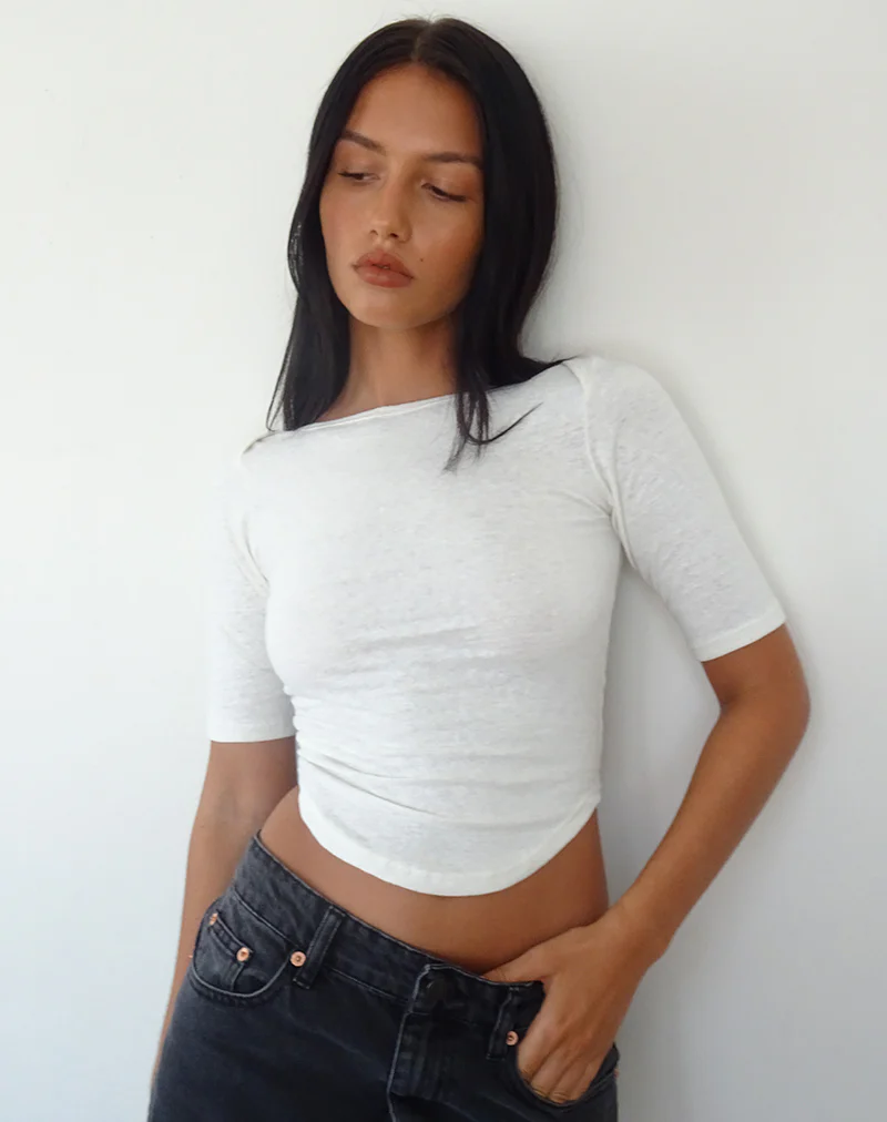 Ralda Curved Hem Top in Cotton Hemp White - Awmao