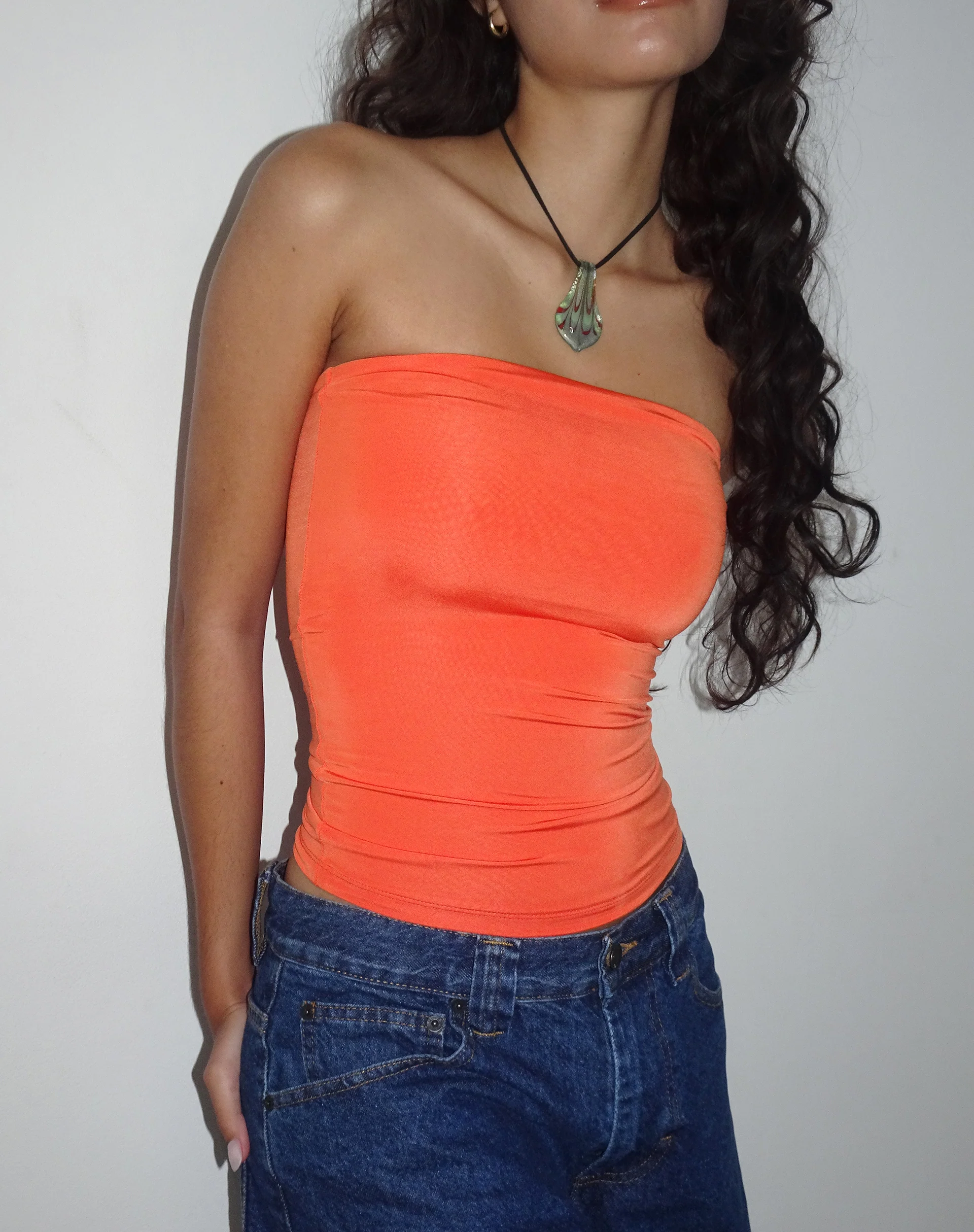 Neave Slinky Bandeau Top in Orange - Awmao