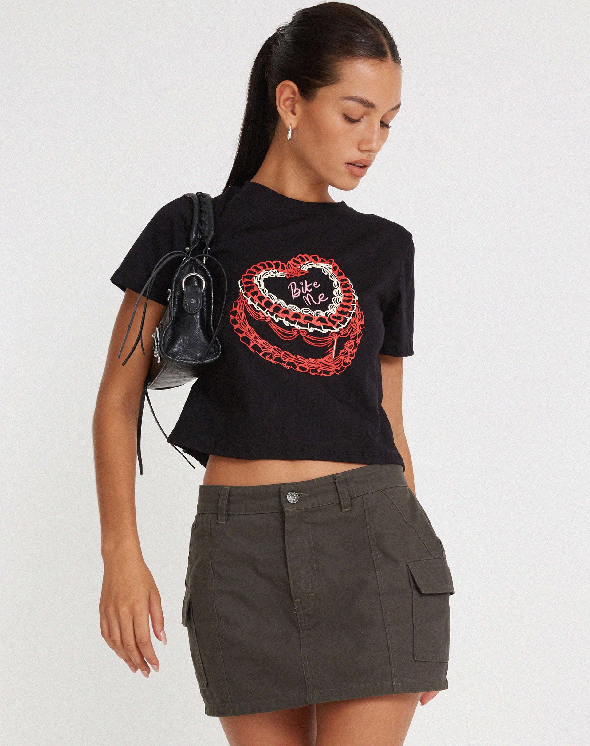 Shrunk Tee in Black Bite Me - Awmao