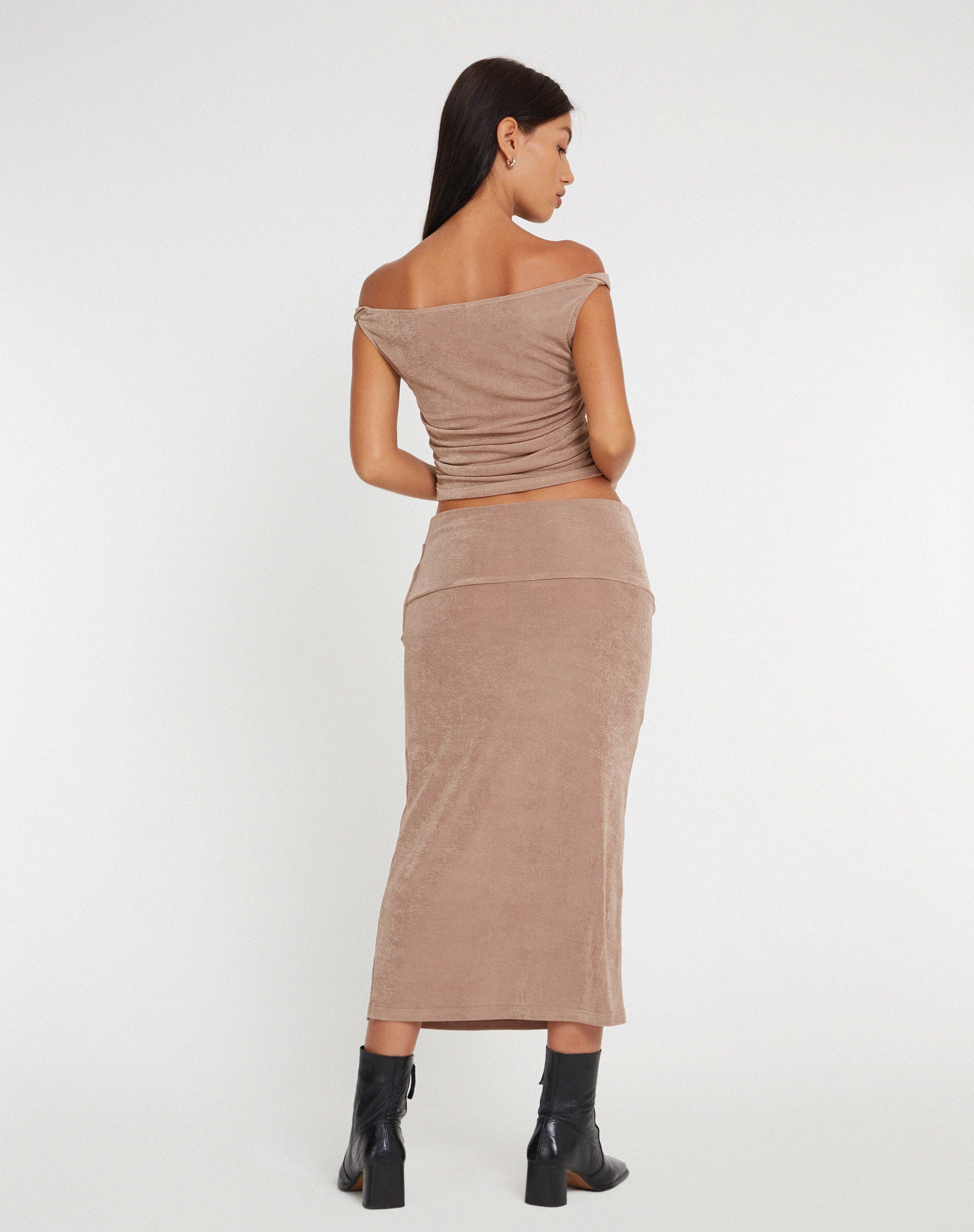 Gadis Slinky Midi Skirt in Neutral - Awmao