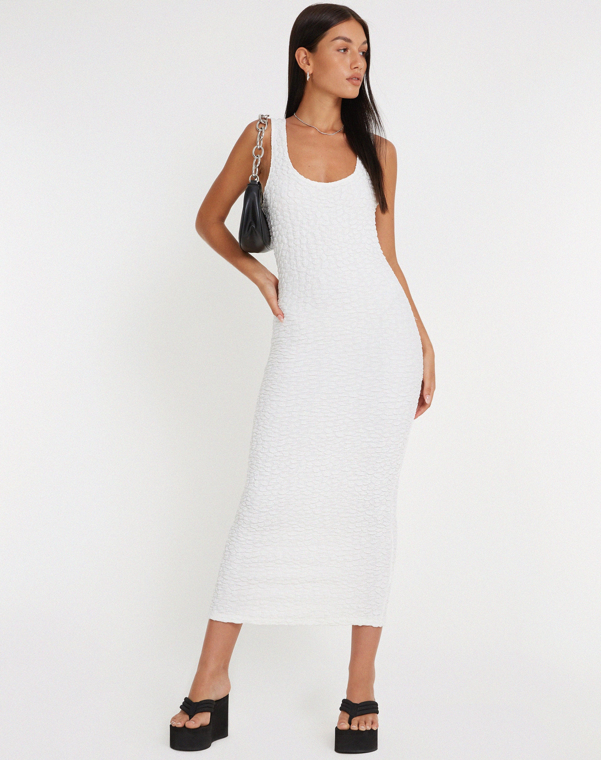 Roski Textured Midi Dress in White - Awmao