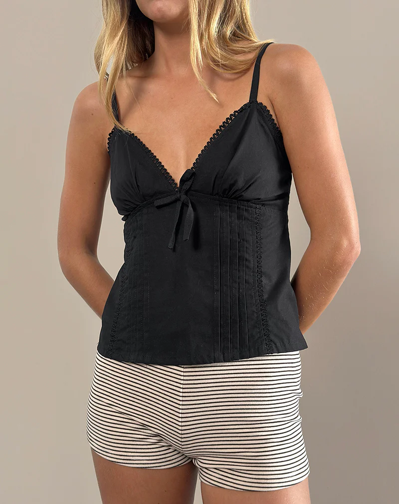Jepuni Cami Top in Black Poplin - Awmao