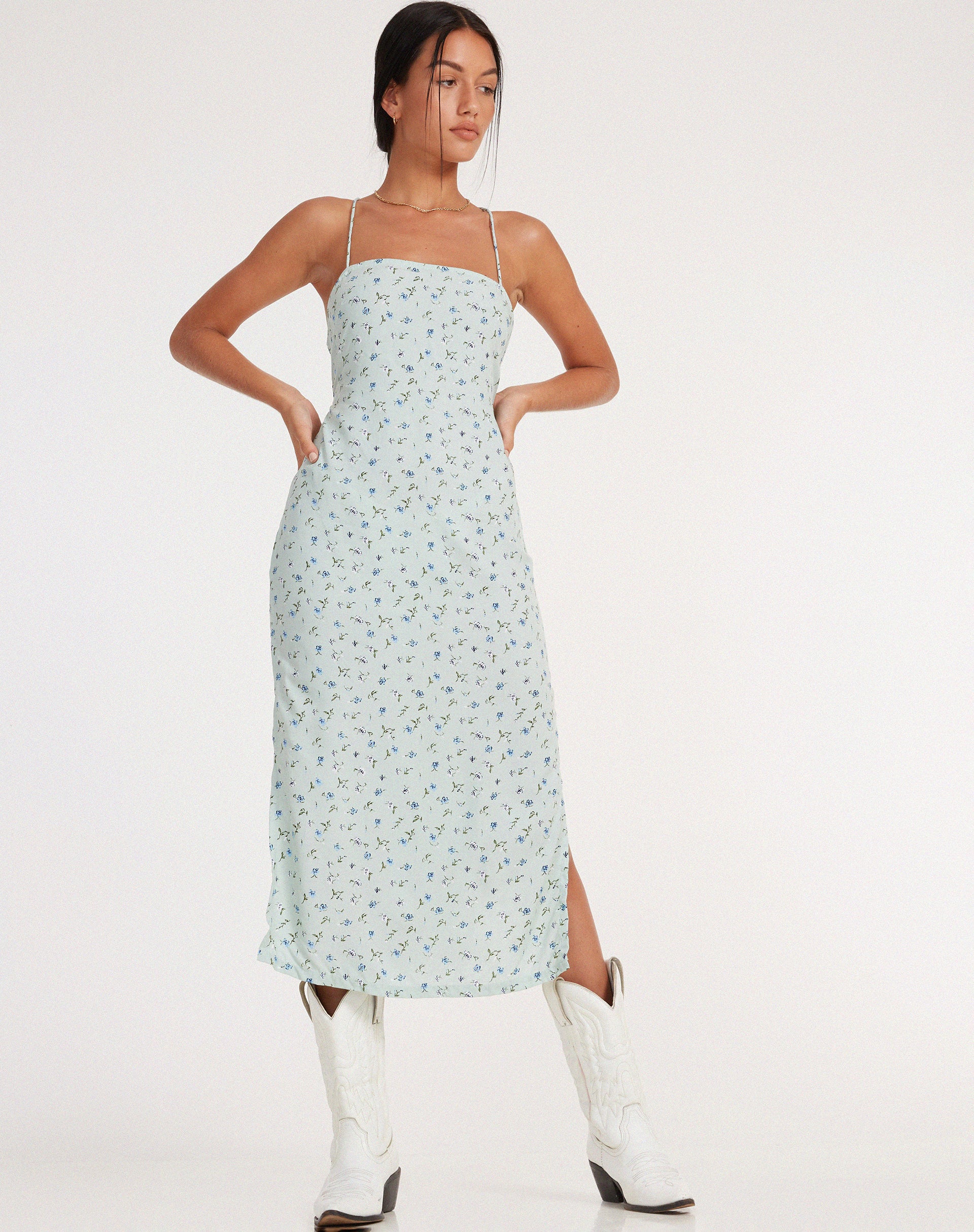Nosita Midi Dress in Pretty Petal Green - Awmao
