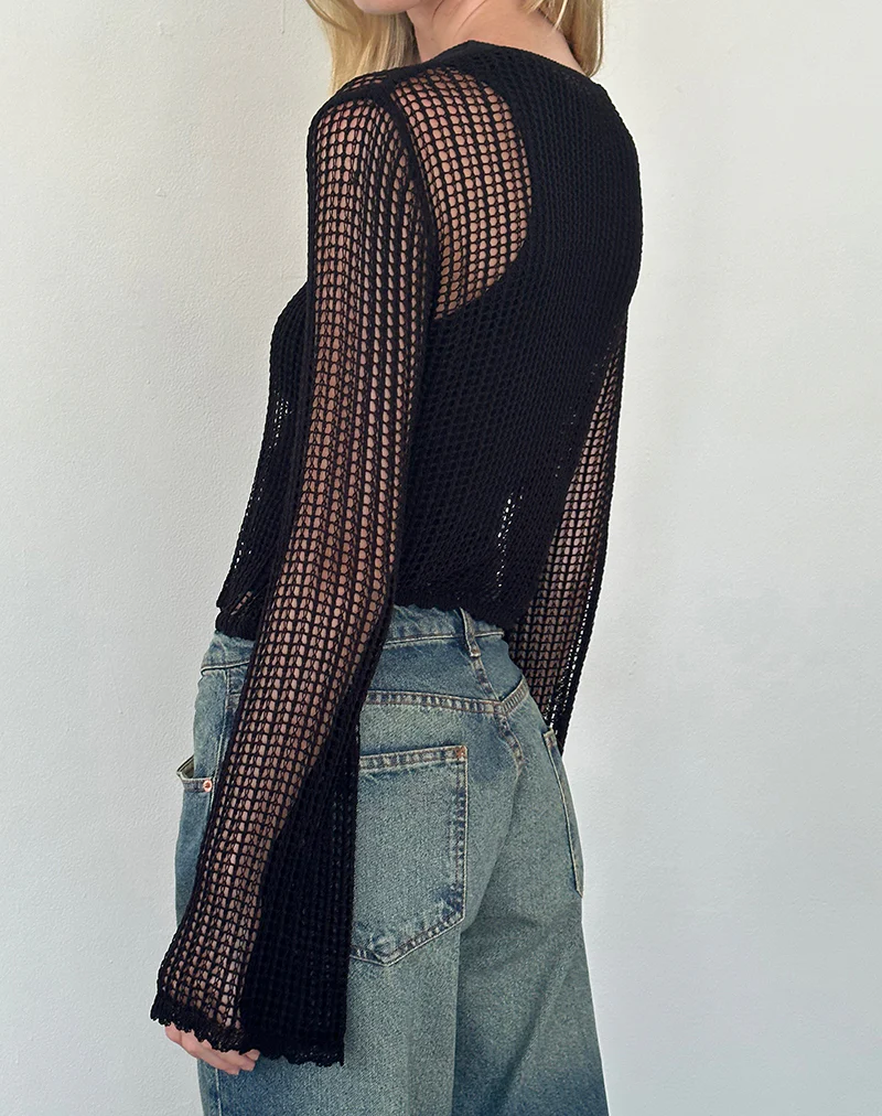 Jessamyn Open Knit Jumper in Black - Awmao