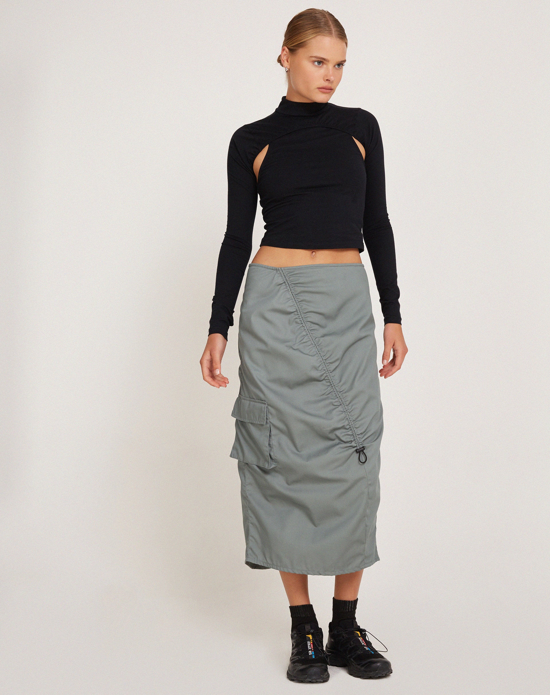 Enore Midi Skirt in Stone Blue - Awmao