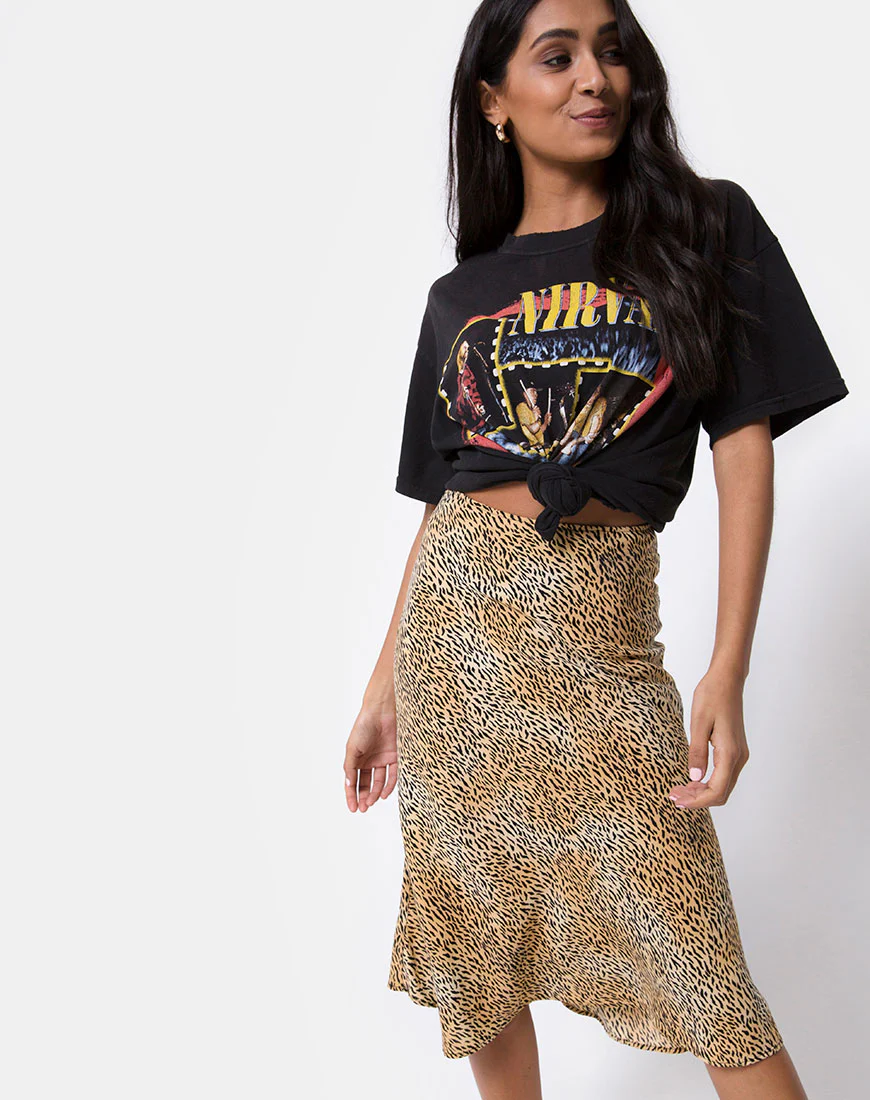 Tauri Midi Skirt in Mini Tiger Brown - Awmao