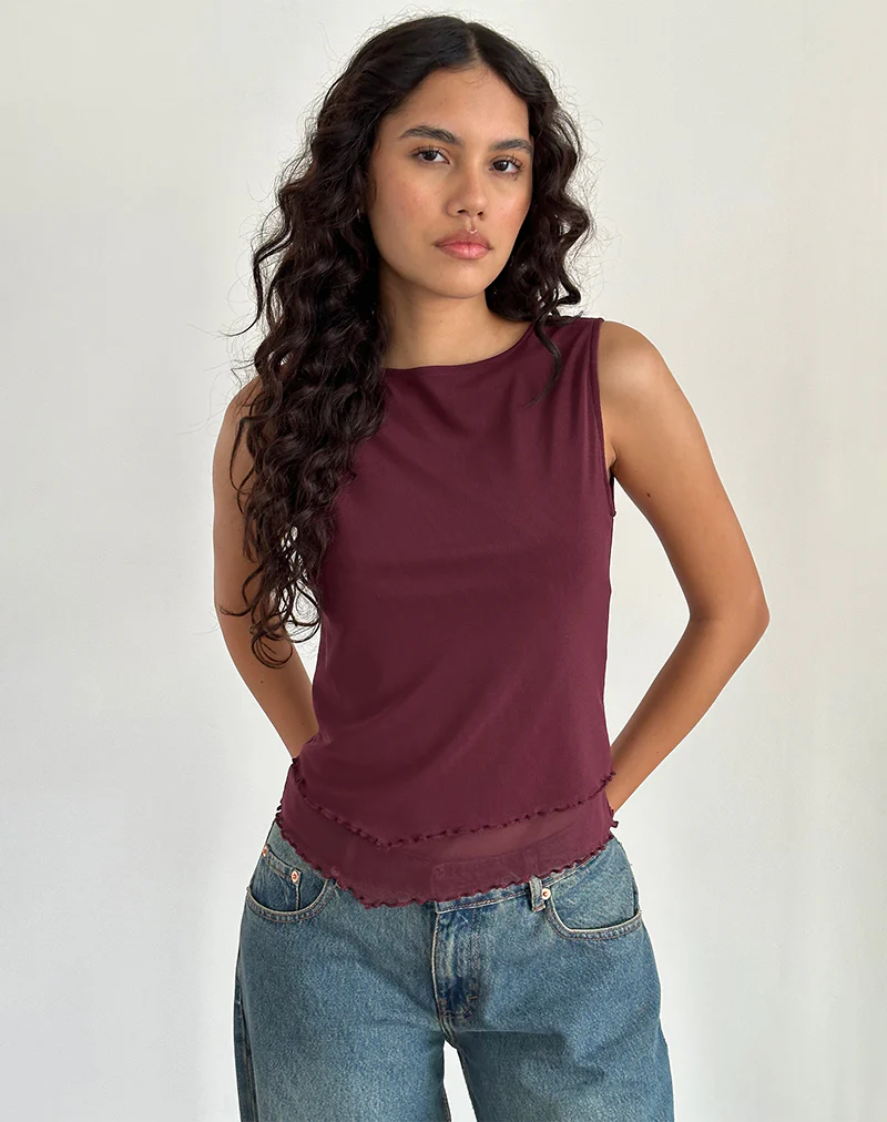 Rochie Asymmetric Top in Mesh Maroon - Awmao