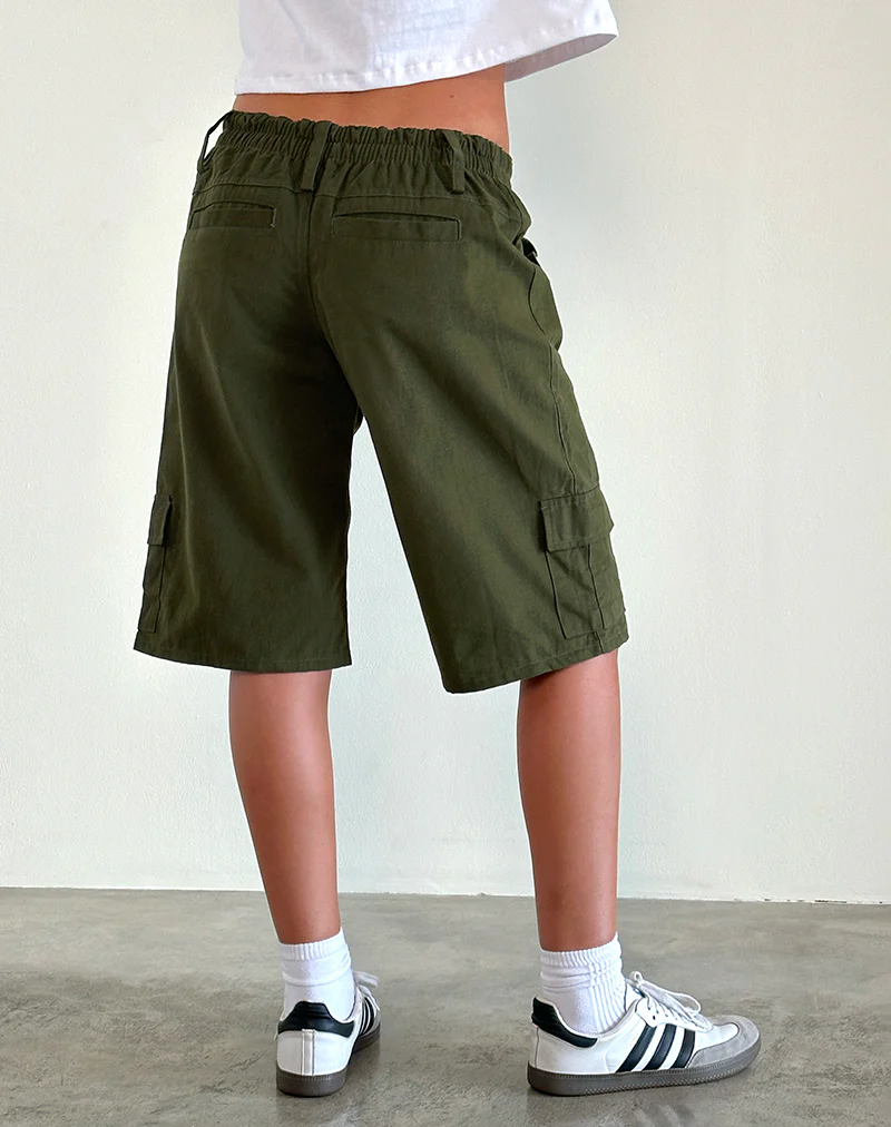 Dallas Longline Cargo Shorts in Dark Olive - Awmao