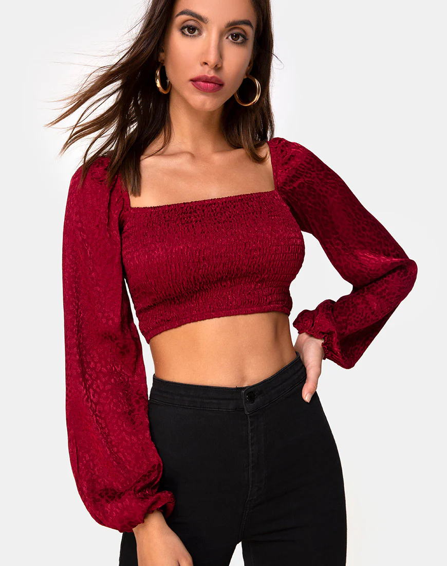 Elina Top in Satin Cheetah Raspberry - Awmao