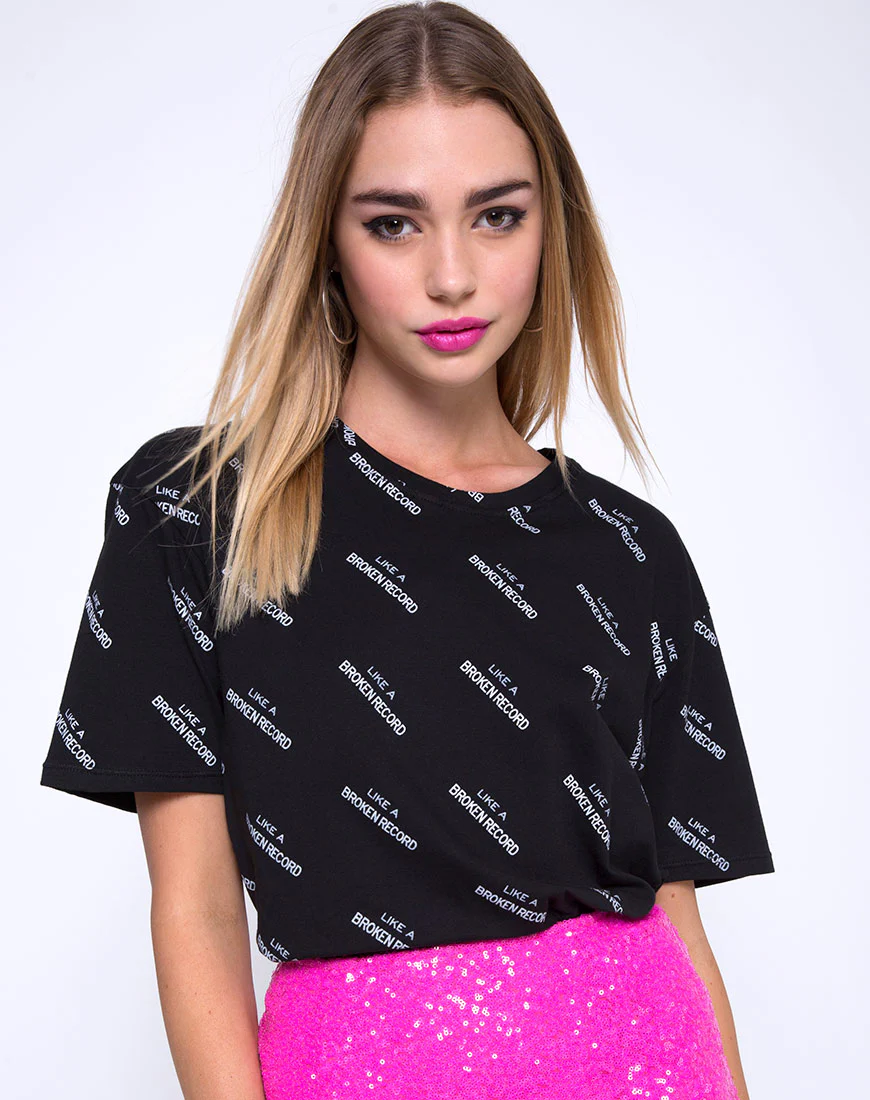 Oversize Basic Tee in Like a Broken Record - Awmao