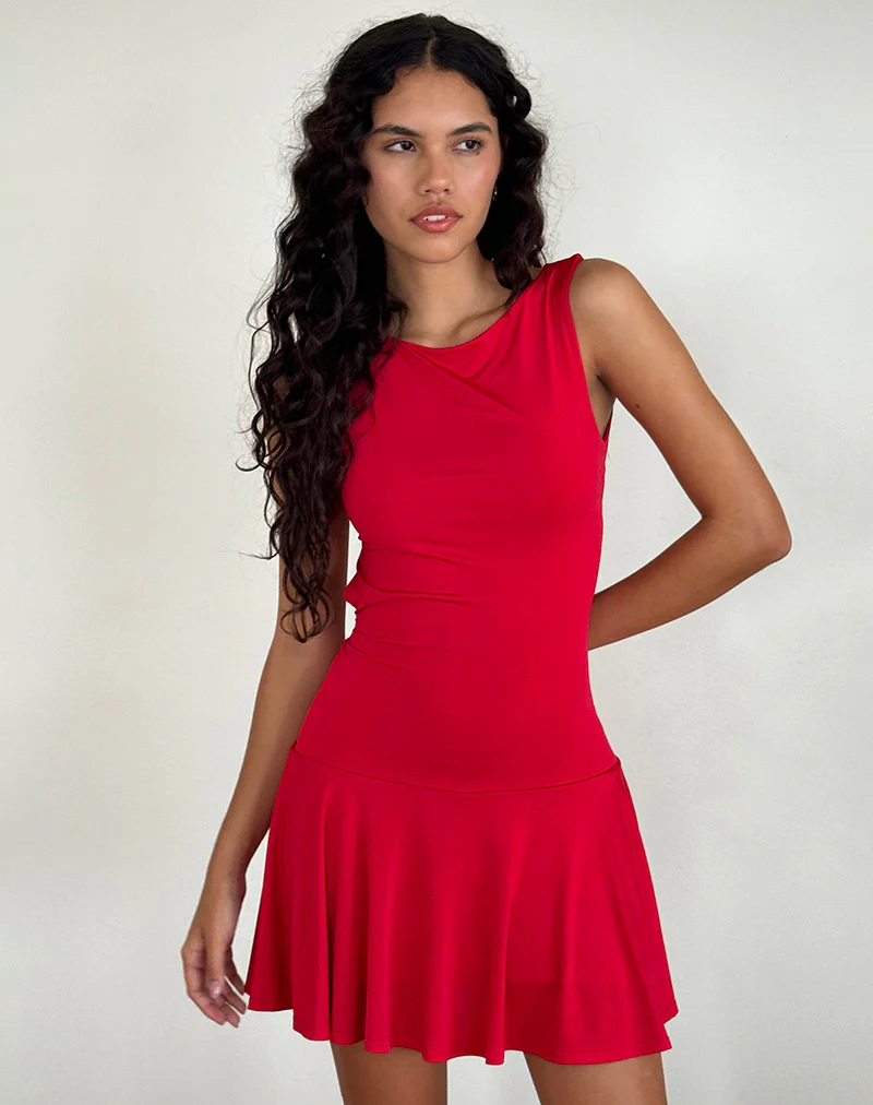 Abreille Open Back Mini Dress in Slinky Red - Awmao