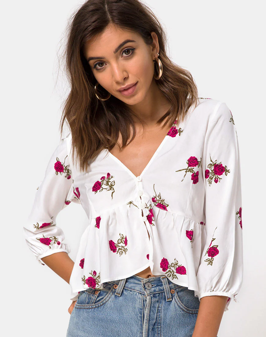 Mosca Plunge Top in Grunge Rose Ivory - Awmao