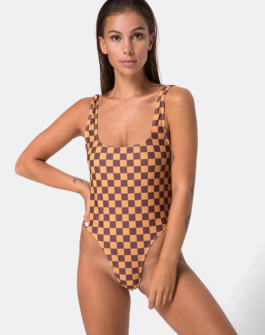 Drela Swimsuit in Mocha Checker - Awmao