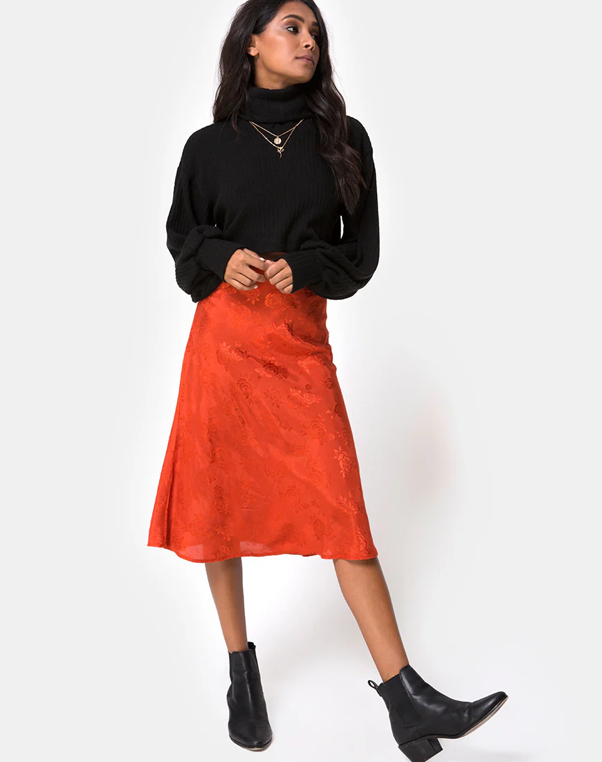 Tauri Midi Skirt in Satin Rose Rust - Awmao