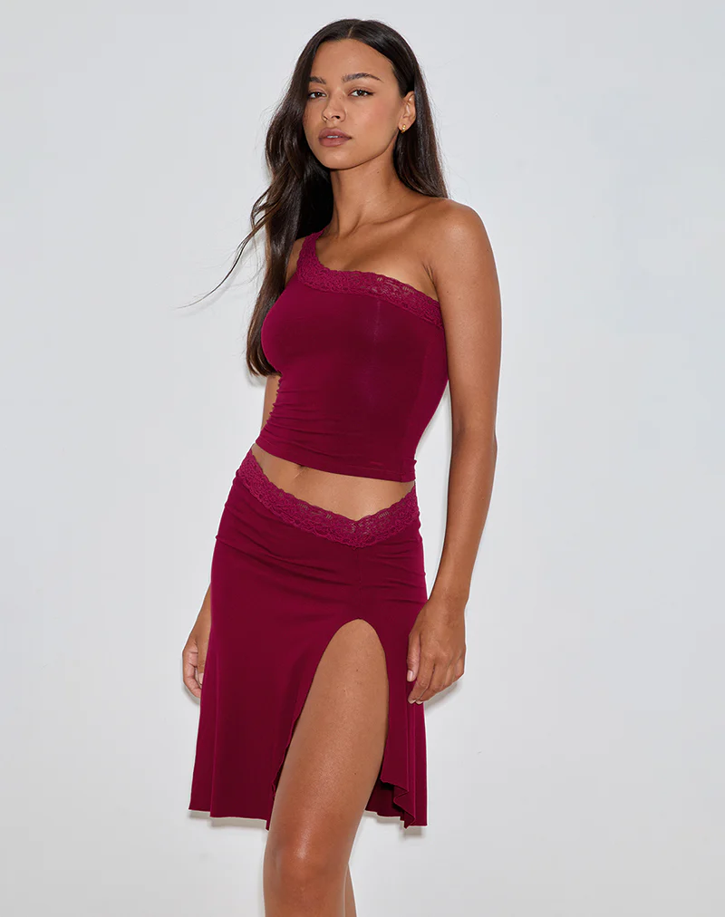 Laudine Midi Skirt in Burgundy - Awmao