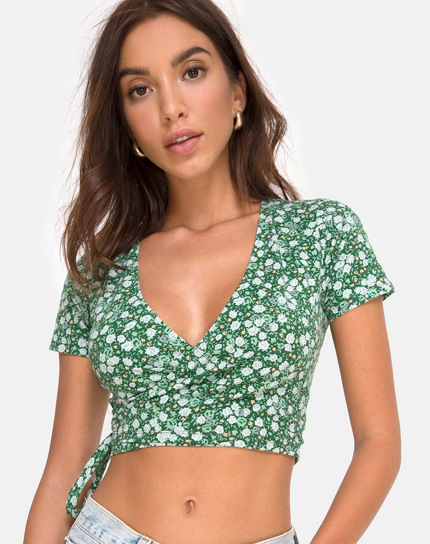 Bilen Top in Floral Field Green - Awmao