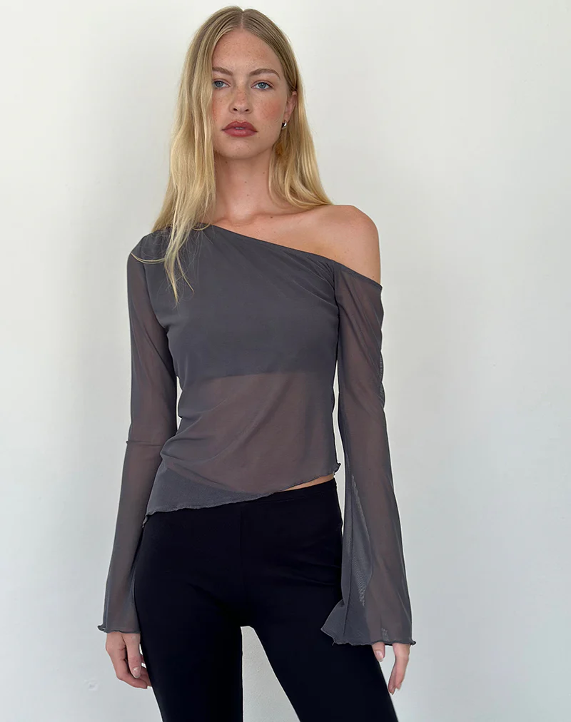 Narcissa Asymmetric Long Sleeve Top in Ocean Storm - Awmao