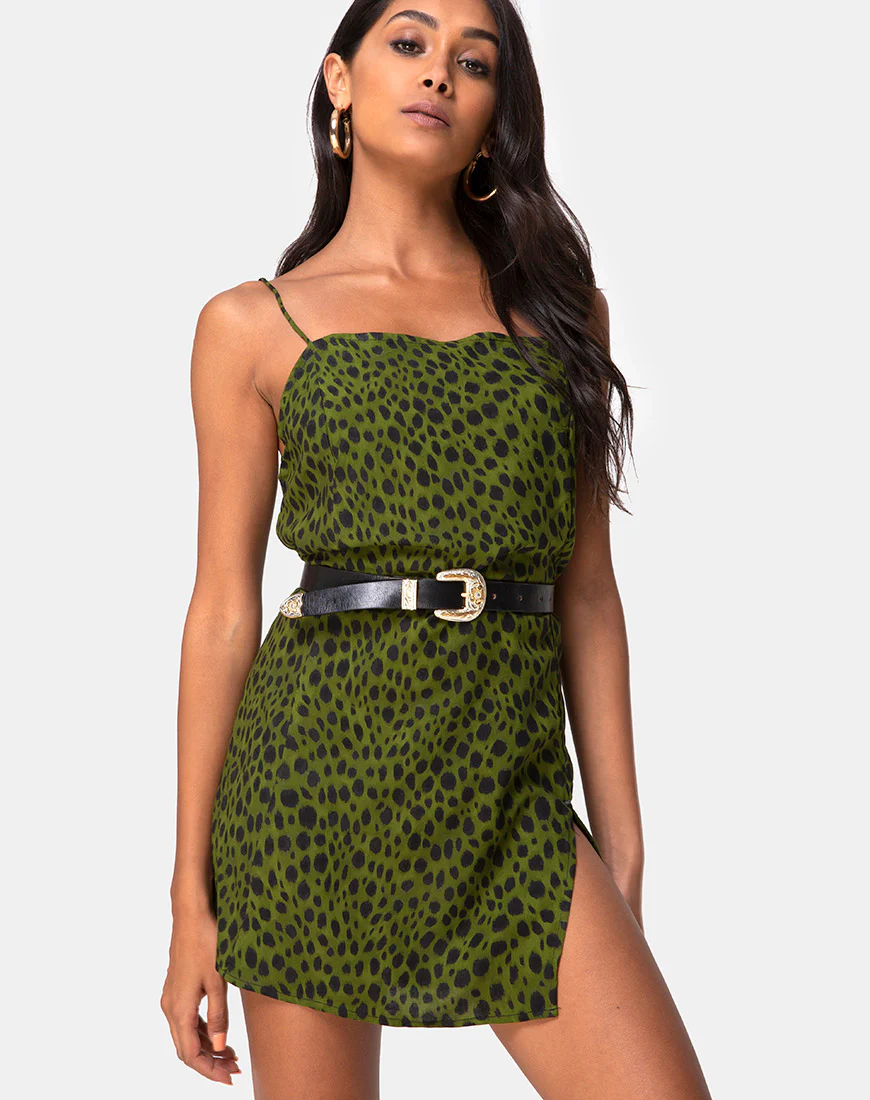 Datista Slip Dress in Cheetah Khaki - Awmao