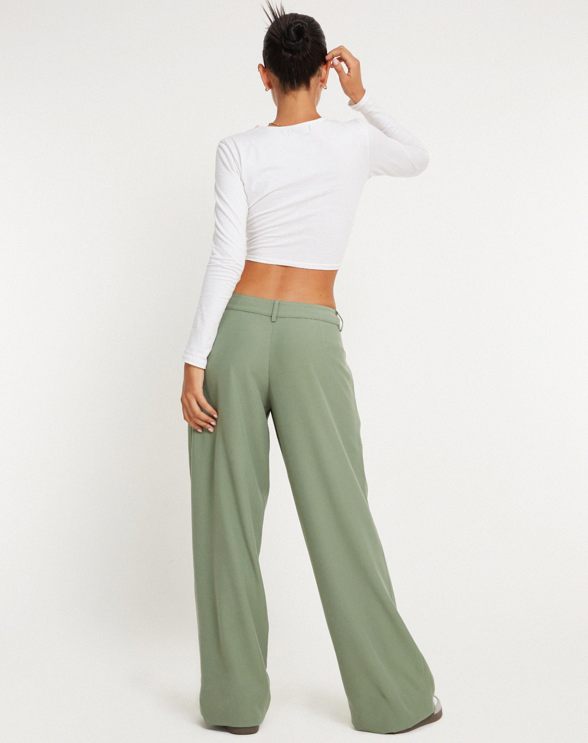 Hondra Wide Leg Trouser in Ashy Green - Awmao