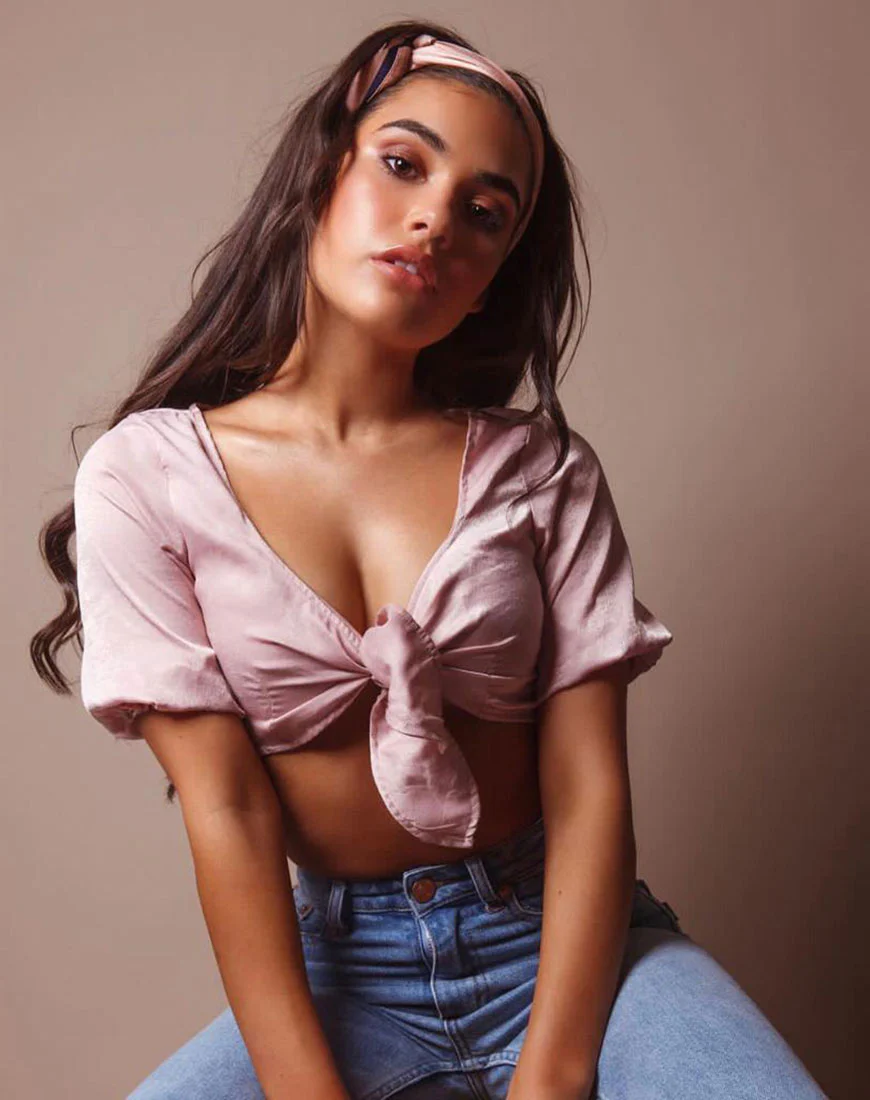 Kavida Crop Top in Satin Dusty Rose - Awmao