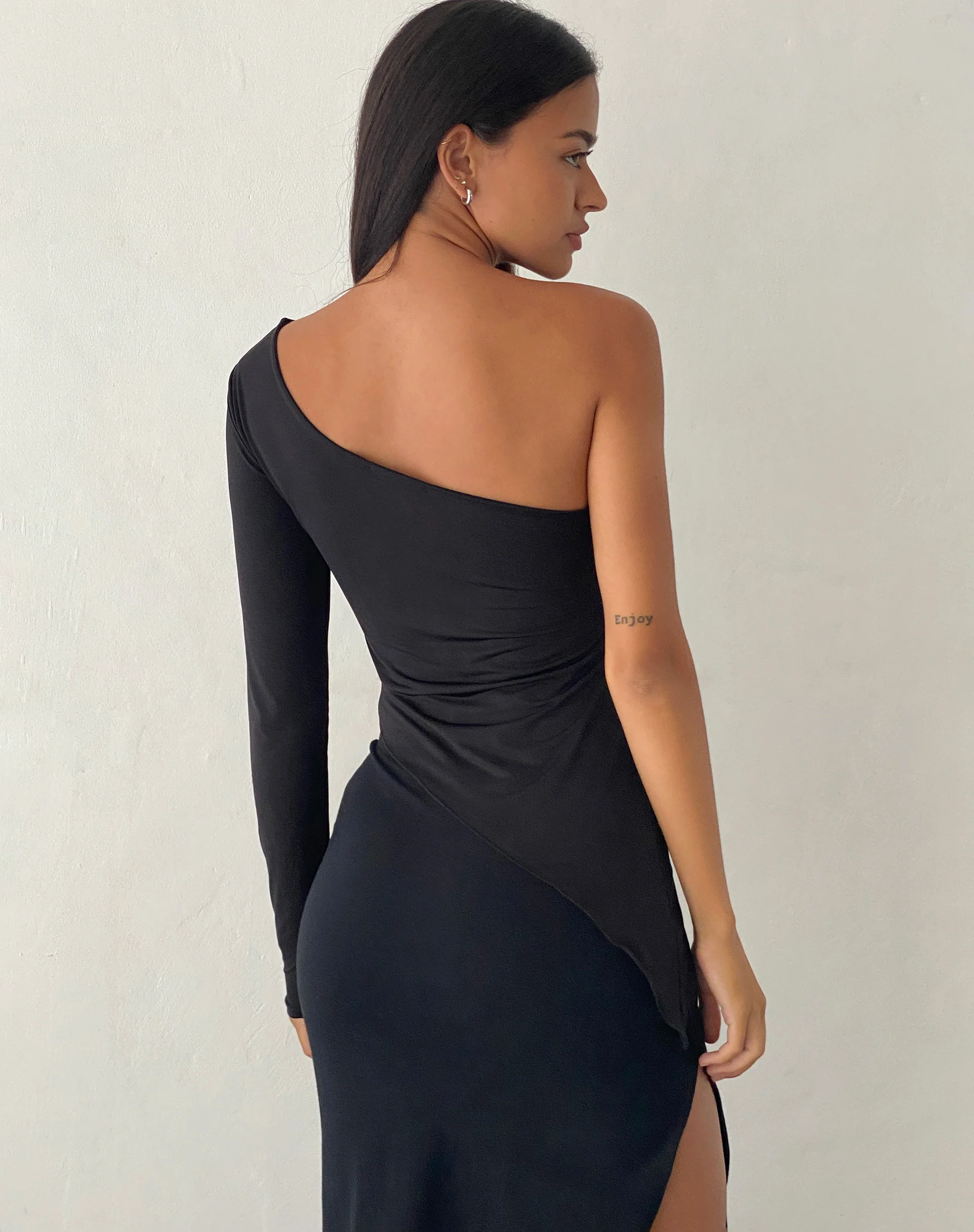 Dania One Shoulder Top in Slinky Black - Awmao