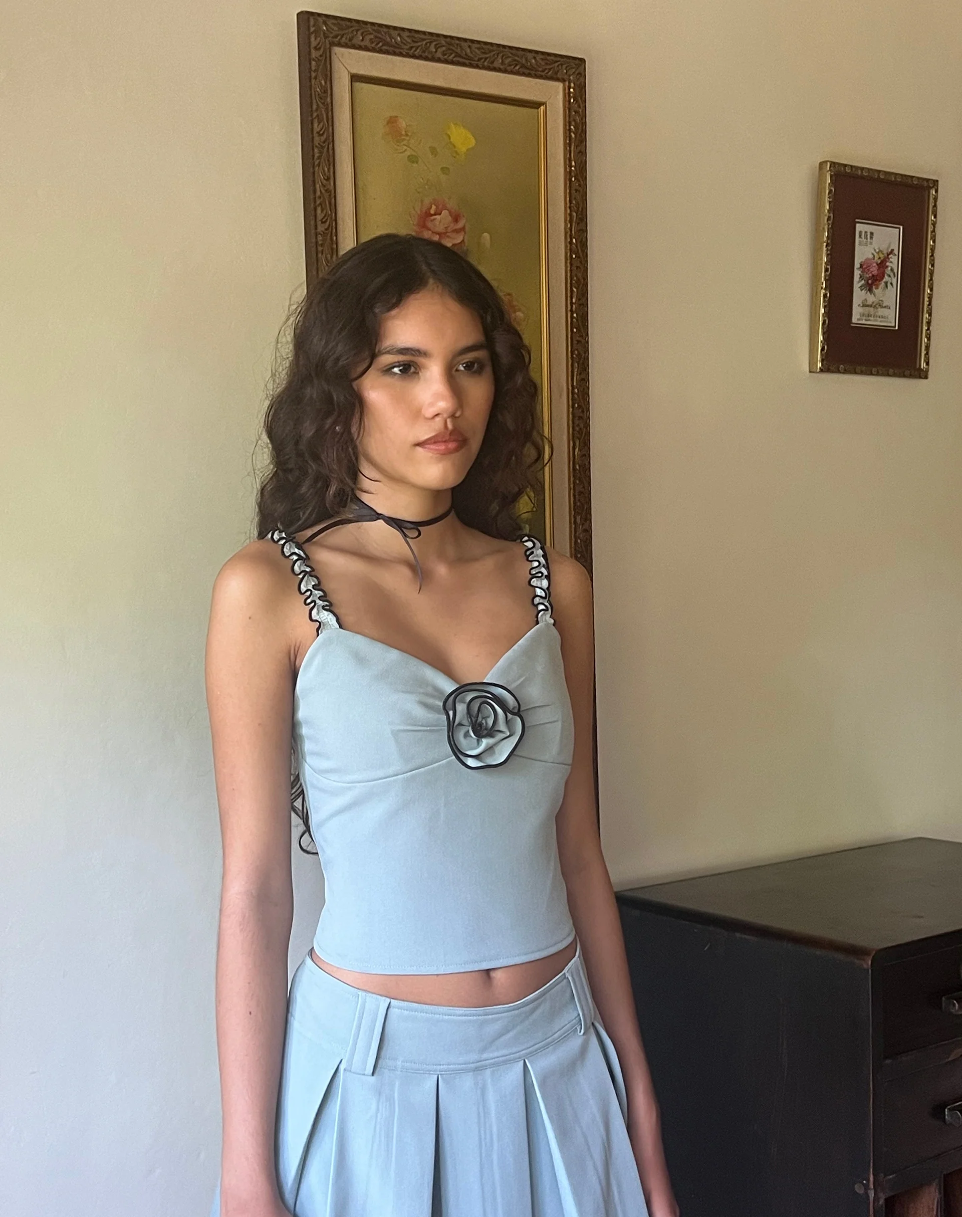 Carini Rosette Detail Cami Top in Blue - Awmao
