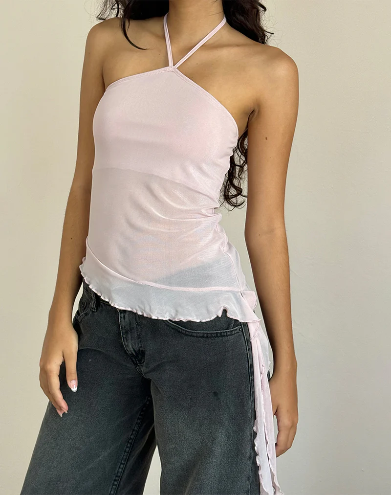 Arabella Halterneck Top In Mesh Pink - Awmao