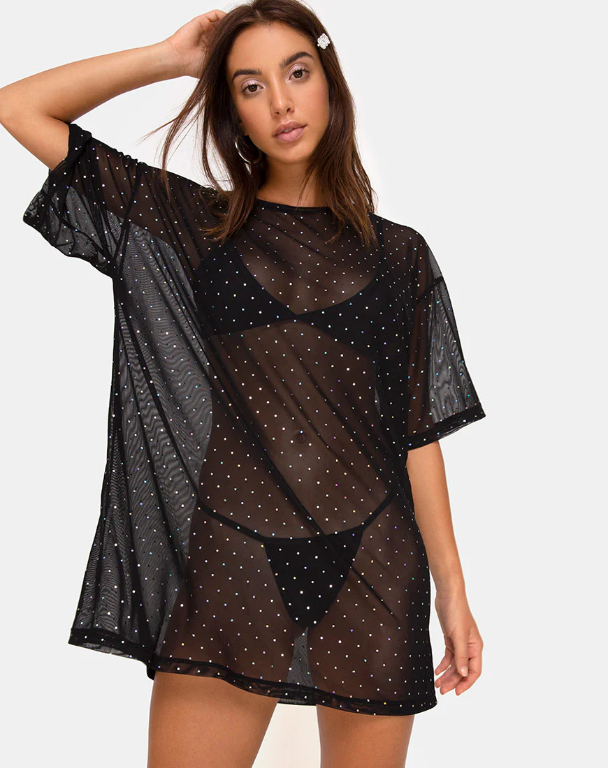 Sunny Kiss Tee in Crystal Net Black - Awmao