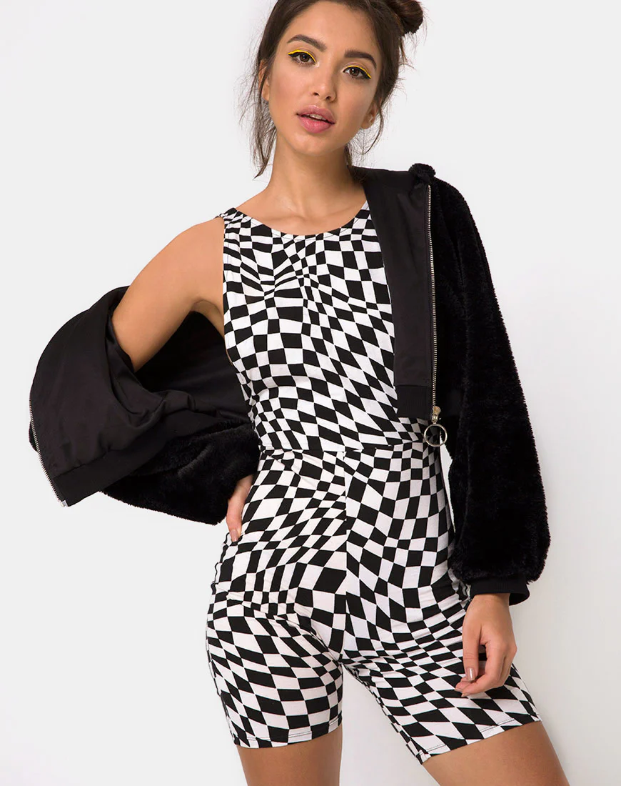 Acro Unitard in Square Flag Black and White - Awmao
