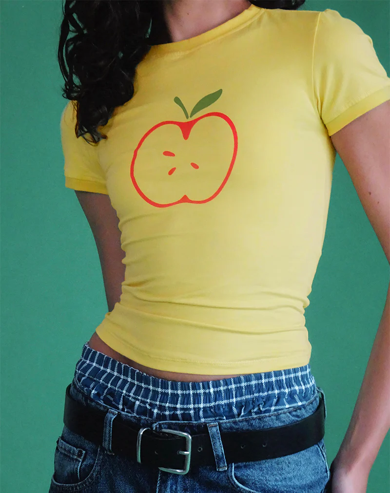 Salida Top in Yellow with Apple Motif - Awmao