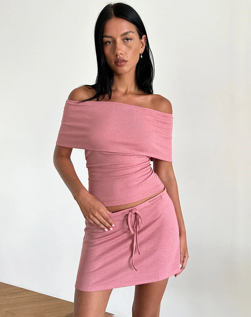 Allea Mini Skirt in Dusky Pink Sheer Knit - Awmao