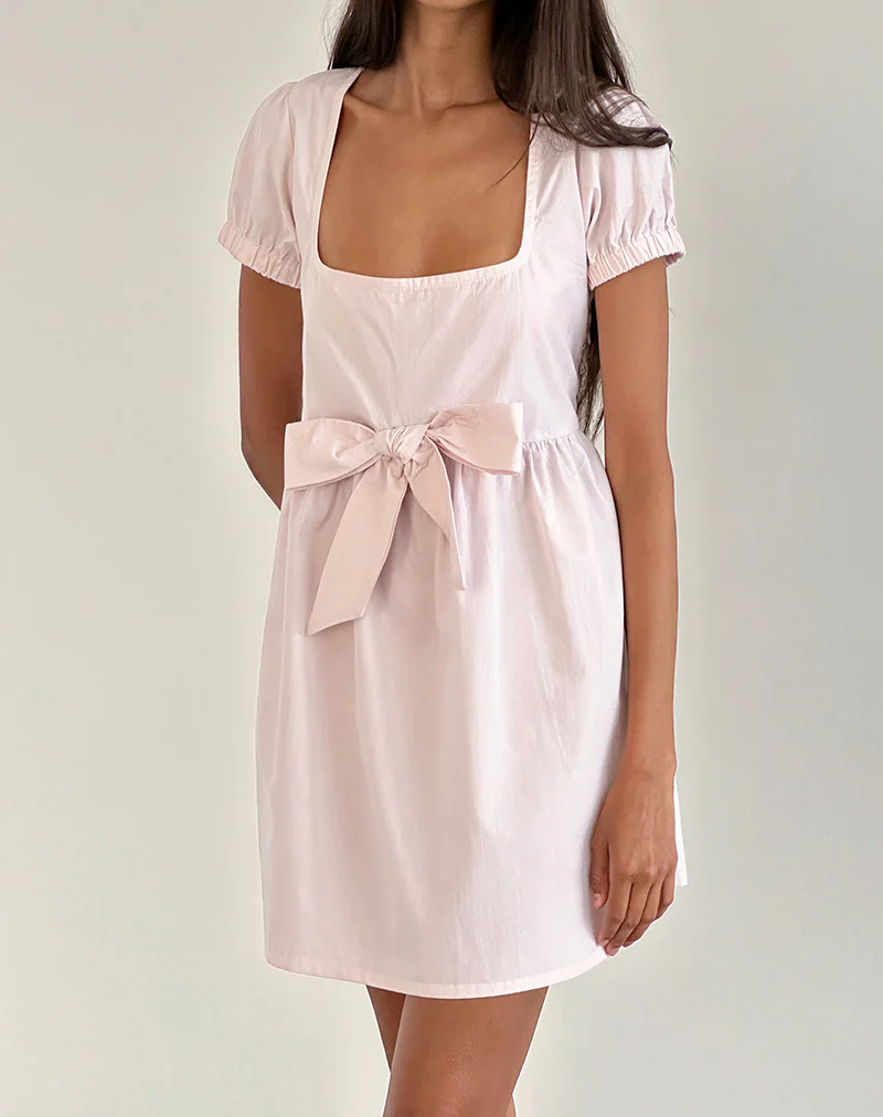 Leshiana Mini Dress in Poplin Light Pink - Awmao