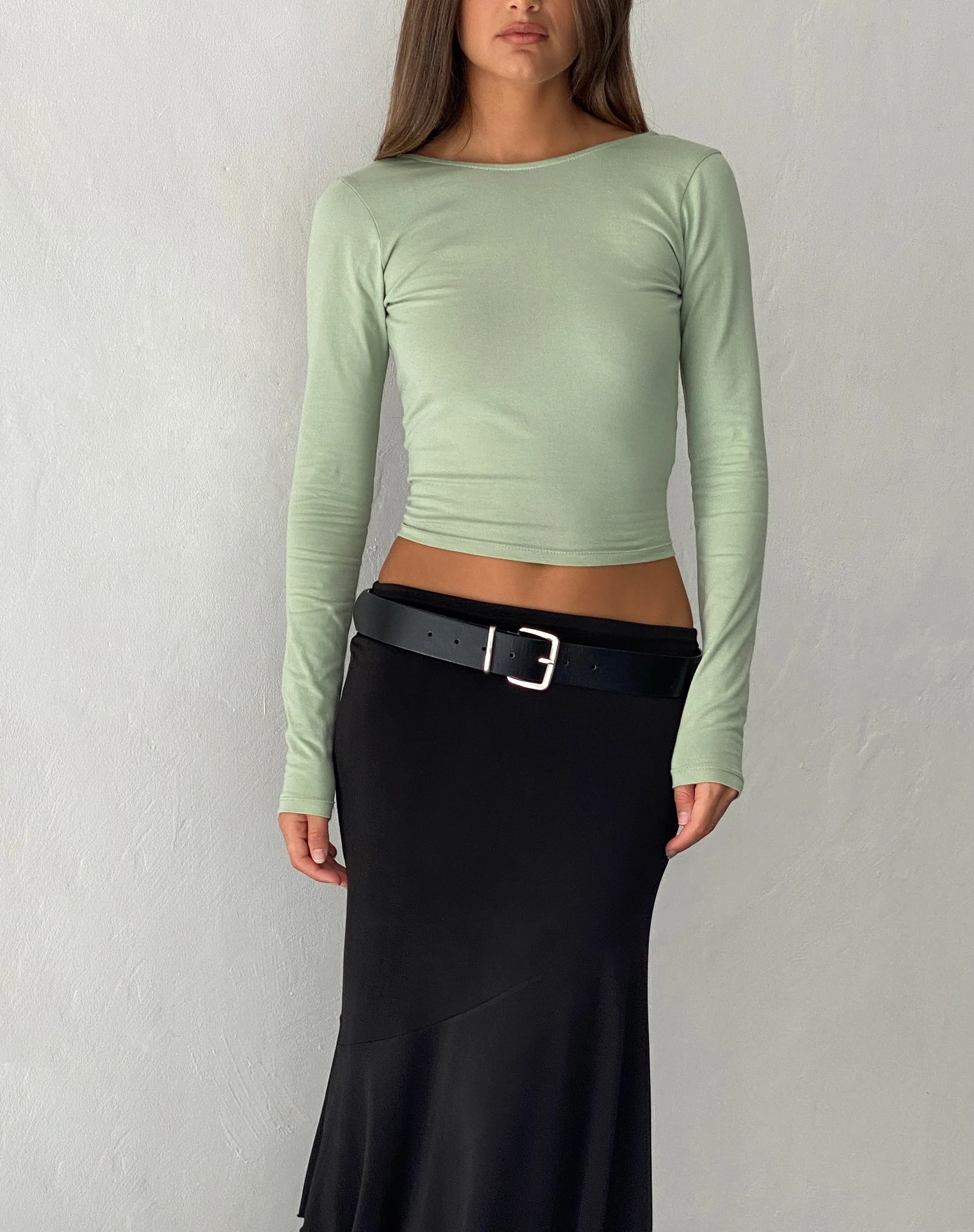 Xiabon Backless Long Sleeve Top in Desert Sage - Awmao