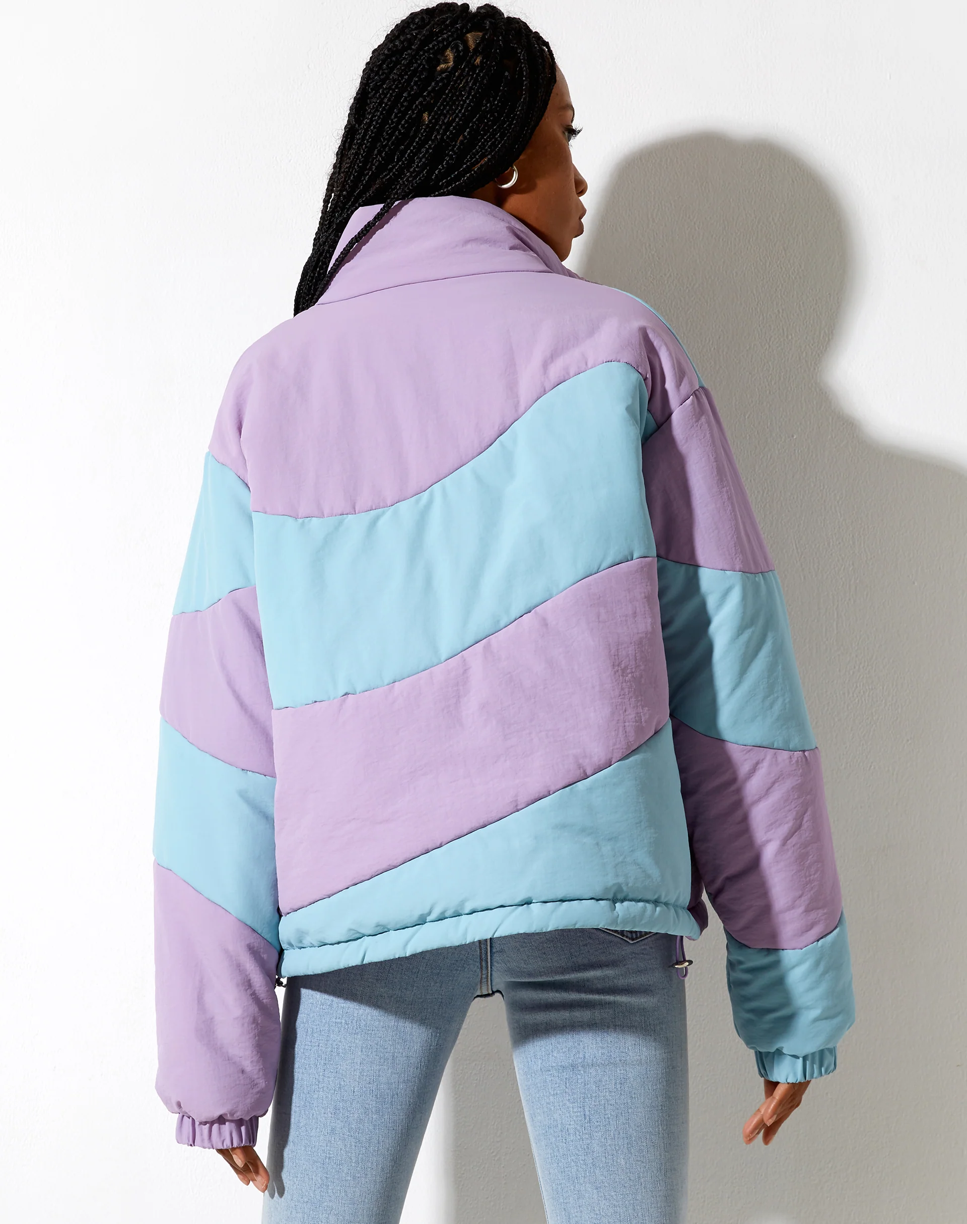 Renee Puffa Jacket in Panelled Purple and Blue - Awmao