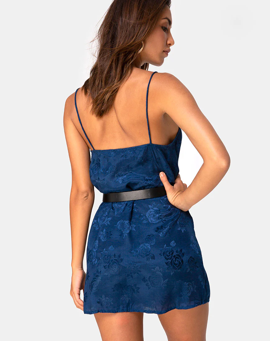 Datista Slip Dress in Satin Rose Navy - Awmao