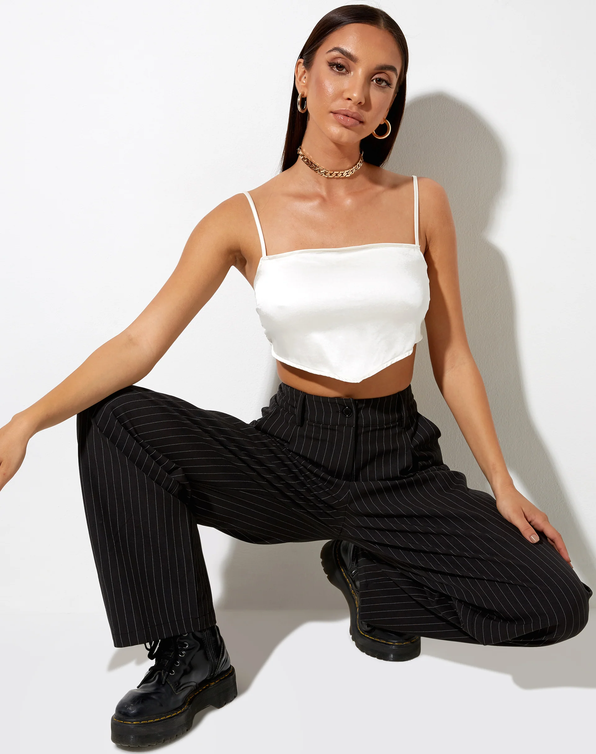 Zashe Cami Top in Satin Ivory - Awmao