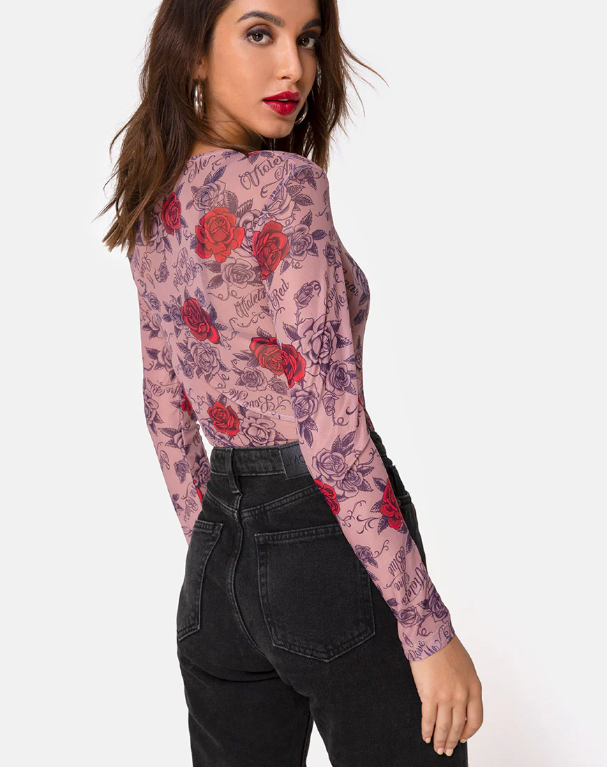 Bonella Bodice in Roses Are Red Mesh - Awmao