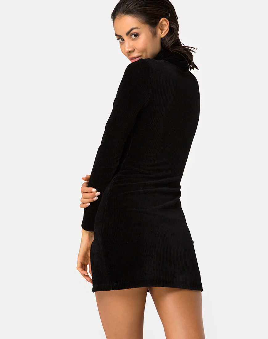 Tor Dress in Velvet Rib Black - Awmao